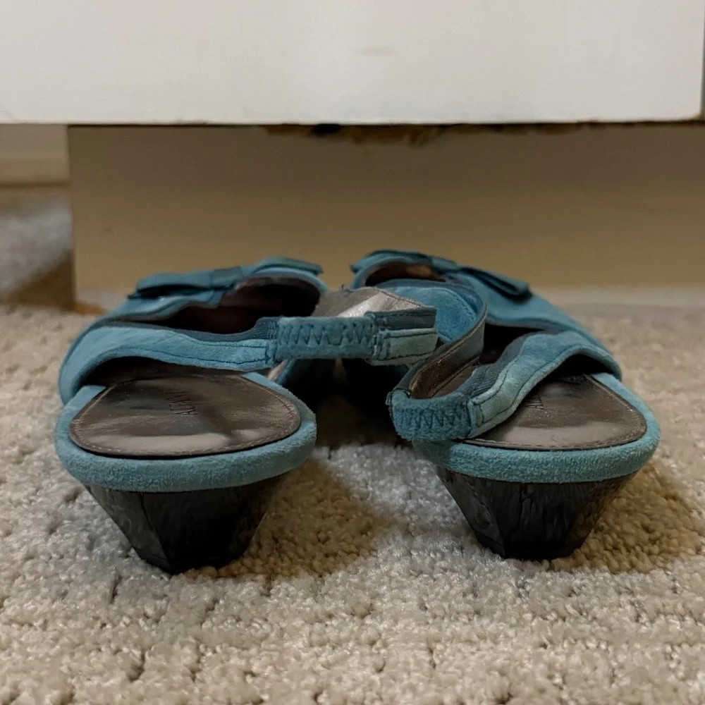 Alfani Teal Suede Slingback Kitten Heels Bow Detail (Size 10) - Picture 4 of 8